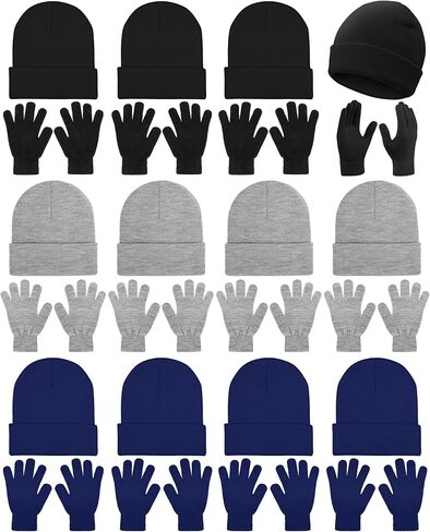 URATOT 24 Pack Winter Beanies Hats and Winter Magic Gloves Men Women Winter Gloves Beanie Set in Saudi Arabia