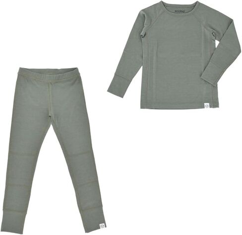 Woolino Merino Wool Base Layer for Kids - Super Soft Kids Long Sleeve Thermal Top and Leggings - All Natural Base Layer Shirt and Bottoms - Sage in Saudi Arabia