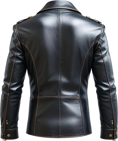 Men Real Leather Double Breasted Blazer Gold Button Military Inspired Black Designer Jacket Formal Fashion in Saudi Arabia