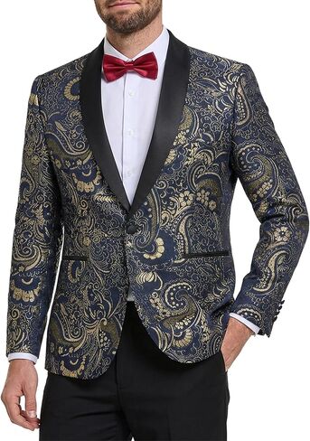 MY'S Men's Floral Tuxedo Jacket, Luxury Embroidered Blazer, Dress Suit with Bow Tie for Wedding Party Prom Dinner in Kuwait