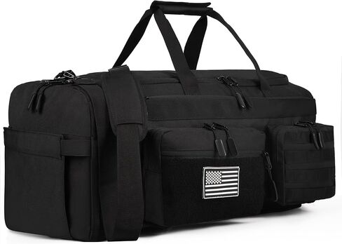 LHI 50L Tactical Duffle Bag for Men, 3-in-1 Gym Duffle and Backpack, Shoe Compartment, Laptop Sleeve and MOLLE, Carry-On Travel Weekender and Overnight Bag – Black in Kuwait