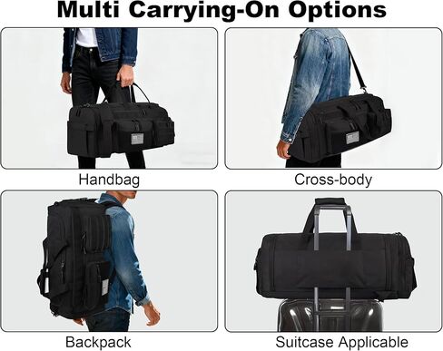 LHI 50L Tactical Duffle Bag for Men, 3-in-1 Gym Duffle and Backpack, Shoe Compartment, Laptop Sleeve and MOLLE, Carry-On Travel Weekender and Overnight Bag – Black in Kuwait