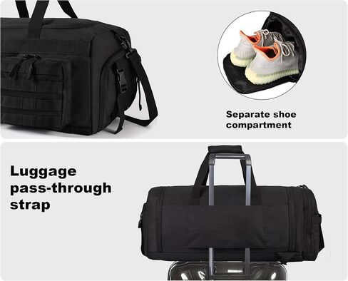LHI 50L Tactical Duffle Bag for Men, 3-in-1 Gym Duffle and Backpack, Shoe Compartment, Laptop Sleeve and MOLLE, Carry-On Travel Weekender and Overnight Bag – Black in Kuwait