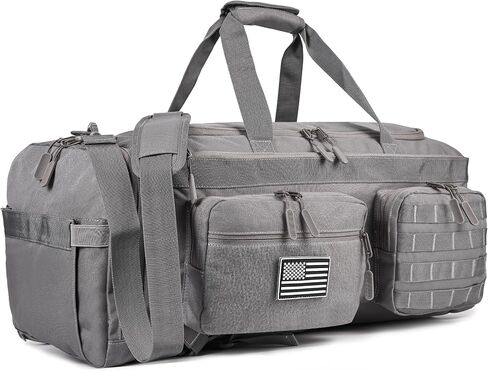 LHI 50L Tactical Duffle Bag for Men, 3-in-1 Gym Duffle and Backpack, Shoe Compartment, Laptop Sleeve and MOLLE, Carry-On Travel Weekender and Overnight Bag – Black in Kuwait