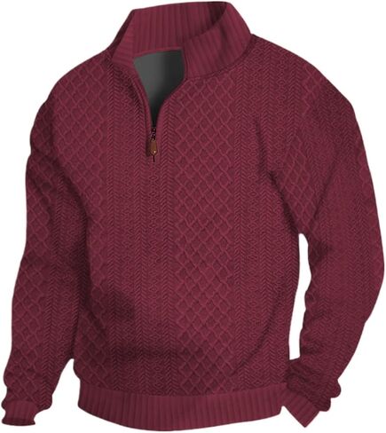 Men's Casual Quarter Zip Sweatshirt Pullover Sweater Casual Long Sleeve Stand Collar Quarter Sweaters in Kuwait
