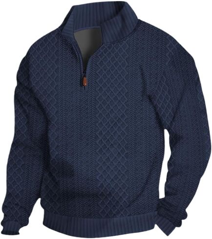 Men's Casual Quarter Zip Sweatshirt Pullover Sweater Casual Long Sleeve Stand Collar Quarter Sweaters in Kuwait