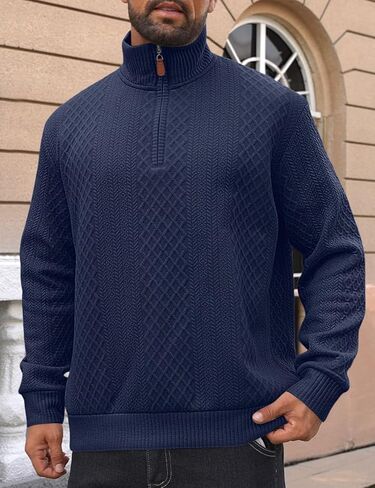 Men's Casual Quarter Zip Sweatshirt Pullover Sweater Casual Long Sleeve Stand Collar Quarter Sweaters in Kuwait