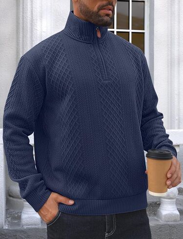Men's Casual Quarter Zip Sweatshirt Pullover Sweater Casual Long Sleeve Stand Collar Quarter Sweaters in Kuwait