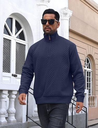 Men's Casual Quarter Zip Sweatshirt Pullover Sweater Casual Long Sleeve Stand Collar Quarter Sweaters in Kuwait