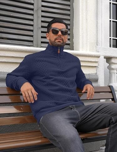 Men's Casual Quarter Zip Sweatshirt Pullover Sweater Casual Long Sleeve Stand Collar Quarter Sweaters in Kuwait