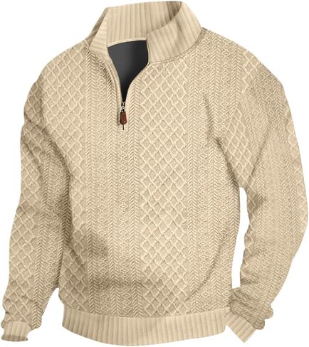 Men's Casual Quarter Zip Sweatshirt Pullover Sweater Casual Long Sleeve Stand Collar Quarter Sweaters in Kuwait