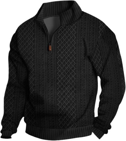 Men's Casual Quarter Zip Sweatshirt Pullover Sweater Casual Long Sleeve Stand Collar Quarter Sweaters in Kuwait