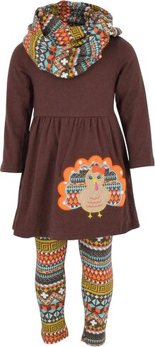 Unique Baby Girls Kids Toddler 3pc Outfit Set Long Sleeve Stretch Tunic Top Leggings and Scarf in Saudi Arabia
