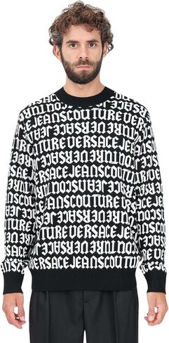 VERSACE JEANS COUTURE ملابس تريكو للرجال مصنوعة من مزيج الصوف باللونين الأسود/الأبيض، مقاس XL in Saudi Arabia