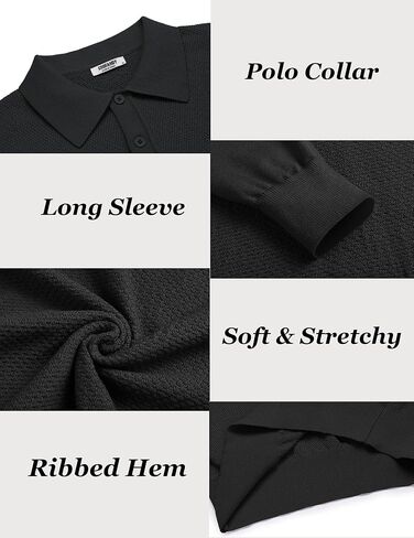 COOFANDY Men's Knit Polo Sweater Long Sleeve Casual Collared Quarter Button Golf Waffle Textured Sweater in Saudi Arabia