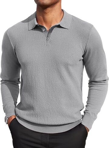 COOFANDY Men's Knit Polo Sweater Long Sleeve Casual Collared Quarter Button Golf Waffle Textured Sweater in Saudi Arabia