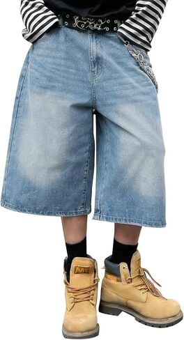 HUNGSON رجل فضفاض شورتات جينز للرجال النساء فضفاضة تناسب طويلة Y2k متزلج خمر عادي Jorts عادية واسعة الساق 16.5 بوصة درزة داخلية in Kuwait