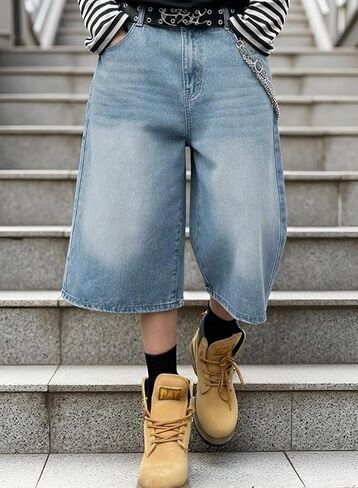 HUNGSON رجل فضفاض شورتات جينز للرجال النساء فضفاضة تناسب طويلة Y2k متزلج خمر عادي Jorts عادية واسعة الساق 16.5 بوصة درزة داخلية in Kuwait