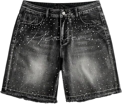 Men's Jorts Y2k Sparkly Rhinestone Jean Shorts Summer Cruise Outfits Vintage Raw Trim Bermuda Denim Shorts in Saudi Arabia