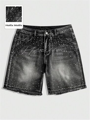 Men's Jorts Y2k Sparkly Rhinestone Jean Shorts Summer Cruise Outfits Vintage Raw Trim Bermuda Denim Shorts in Saudi Arabia