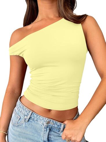 Trendy Queen Womens Off The Shoulder Tops Sleeveless Shirts Going Out Crop Tank Tops Slim Fitted Y2K Summer Outfits 2024 in Saudi Arabia