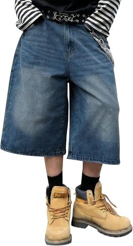 HUNGSON رجل فضفاض شورتات جينز للرجال النساء فضفاضة تناسب طويلة Y2k متزلج خمر عادي Jorts عادية واسعة الساق 16.5 بوصة درزة داخلية in Kuwait
