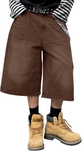 HUNGSON رجل فضفاض شورتات جينز للرجال النساء فضفاضة تناسب طويلة Y2k متزلج خمر عادي Jorts عادية واسعة الساق 16.5 بوصة درزة داخلية in Kuwait