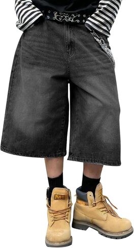 HUNGSON رجل فضفاض شورتات جينز للرجال النساء فضفاضة تناسب طويلة Y2k متزلج خمر عادي Jorts عادية واسعة الساق 16.5 بوصة درزة داخلية in Kuwait