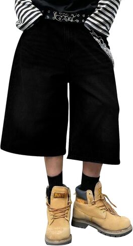 HUNGSON رجل فضفاض شورتات جينز للرجال النساء فضفاضة تناسب طويلة Y2k متزلج خمر عادي Jorts عادية واسعة الساق 16.5 بوصة درزة داخلية in Kuwait