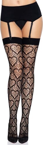 Leg Avenue Heart Pattern Fishnet Thigh Highs, One Size, Black in Saudi Arabia
