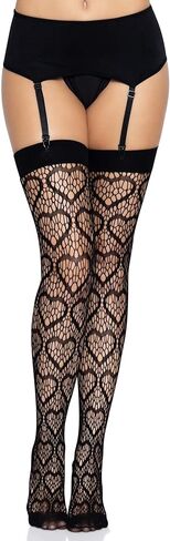 Leg Avenue Heart Pattern Fishnet Thigh Highs, One Size, Black in Saudi Arabia