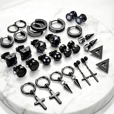 15 Pairs Earrings for Men, Stainless Steel Earrings Stud Kit for Men Women Fashion Piercing Jewelry Cross Dangle Hoop Earrings Set in Kuwait