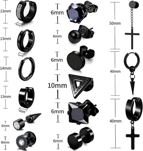 15 Pairs Earrings for Men, Stainless Steel Earrings Stud Kit for Men Women Fashion Piercing Jewelry Cross Dangle Hoop Earrings Set in Kuwait