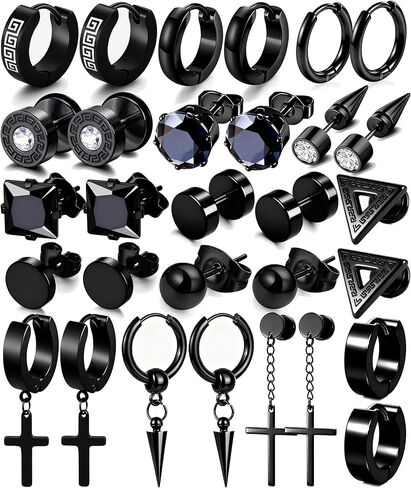 15 Pairs Earrings for Men, Stainless Steel Earrings Stud Kit for Men Women Fashion Piercing Jewelry Cross Dangle Hoop Earrings Set in Kuwait