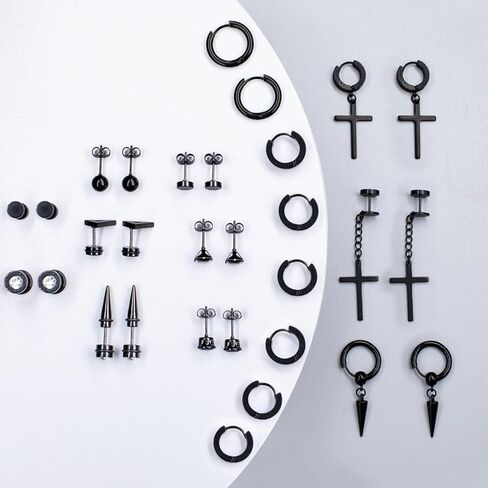 15 Pairs Earrings for Men, Stainless Steel Earrings Stud Kit for Men Women Fashion Piercing Jewelry Cross Dangle Hoop Earrings Set in Kuwait