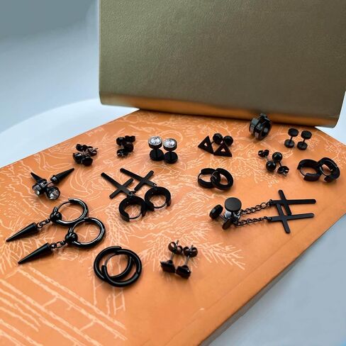 15 Pairs Earrings for Men, Stainless Steel Earrings Stud Kit for Men Women Fashion Piercing Jewelry Cross Dangle Hoop Earrings Set in Kuwait