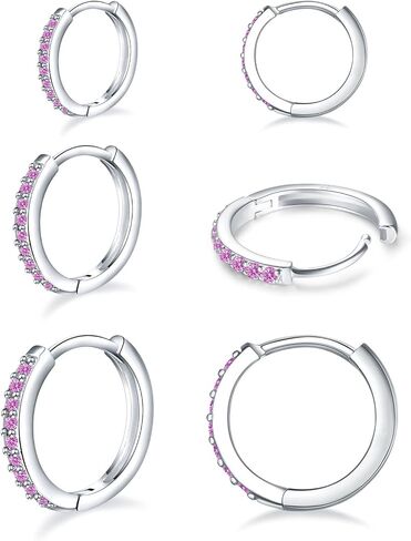 925 Sterling Silver Small Hoop Earrings Cubic Zirconia Huggie Hoop Earrings, 3 Pairs 14K White Gold Plated Cartilage Piercing Earrings Ear Cuff Tiny Hoop Earrings for Women Men in Kuwait
