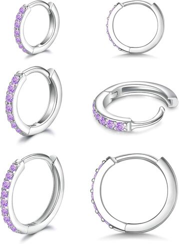 925 Sterling Silver Small Hoop Earrings Cubic Zirconia Huggie Hoop Earrings, 3 Pairs 14K White Gold Plated Cartilage Piercing Earrings Ear Cuff Tiny Hoop Earrings for Women Men in Kuwait