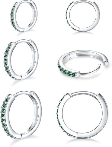 925 Sterling Silver Small Hoop Earrings Cubic Zirconia Huggie Hoop Earrings, 3 Pairs 14K White Gold Plated Cartilage Piercing Earrings Ear Cuff Tiny Hoop Earrings for Women Men in Kuwait