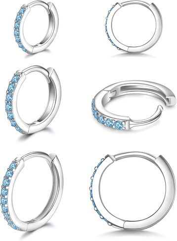 925 Sterling Silver Small Hoop Earrings Cubic Zirconia Huggie Hoop Earrings, 3 Pairs 14K White Gold Plated Cartilage Piercing Earrings Ear Cuff Tiny Hoop Earrings for Women Men in Kuwait