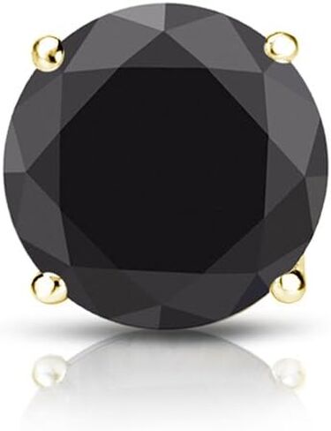 Diamond Wish 18k Yellow Gold Round SINGLE Black Diamond Stud Earring (1/4 to 2cttw) 4-Prong Basket, Screw-Back in Saudi Arabia