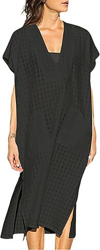 Bsubseach Women Plaid Swimsuit Cover Up V Neck Kaftan Dresses Caftan Maxi Dress in Saudi Arabia