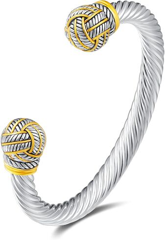 UNY JEWEL two tone twisted wire rope open cuff bracelet imitation pearl ends for women Valentine Gifts in Saudi Arabia