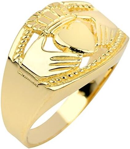 Bold 10k Yellow Gold High Polish Band Irish Claddagh Ring for Men in Saudi Arabia