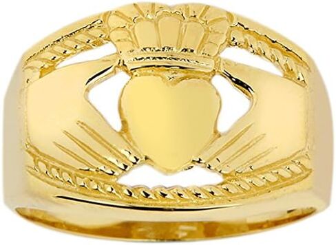 Bold 10k Yellow Gold High Polish Band Irish Claddagh Ring for Men in Saudi Arabia
