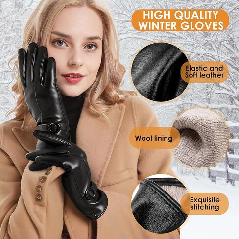 Dsane Womens Winter Leather Gloves Touchscreen Texting Warm Driving Lambskin Gloves for Christmas Gifts in Kuwait