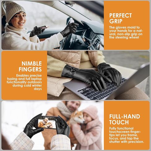 Dsane Womens Winter Leather Gloves Touchscreen Texting Warm Driving Lambskin Gloves for Christmas Gifts in Kuwait