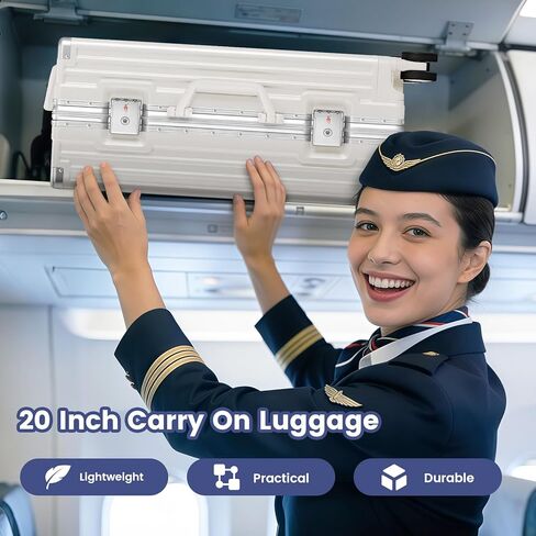 20 Inch Carry On Suitcase, Aluminum Frame Zipperless Hard Shell Luggage with Spinner Wheels, TSA Lock, USB Charging Port, Phone Holder, Cup Holder for Business Travel and Trips, White in Saudi Arabia