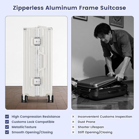 20 Inch Carry On Suitcase, Aluminum Frame Zipperless Hard Shell Luggage with Spinner Wheels, TSA Lock, USB Charging Port, Phone Holder, Cup Holder for Business Travel and Trips, White in Saudi Arabia