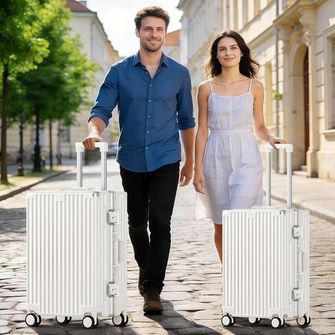 20 Inch Carry On Suitcase, Aluminum Frame Zipperless Hard Shell Luggage with Spinner Wheels, TSA Lock, USB Charging Port, Phone Holder, Cup Holder for Business Travel and Trips, White in Saudi Arabia